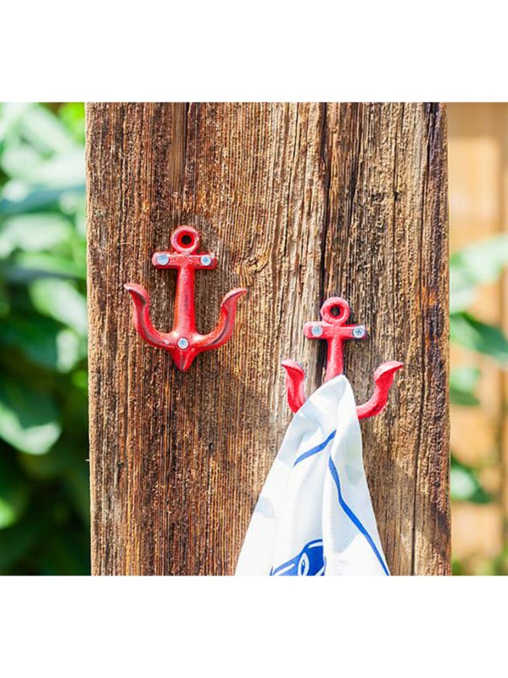 Set of x2 Abbott Collection Red Cast Iron Anchor Wall Hooks | Nautical Coastal D